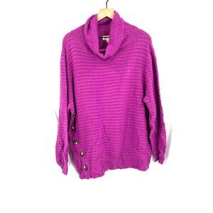 NEW Melloday fuchsia purple pullover cowl neck turtleneck lagenlook sweater 2X